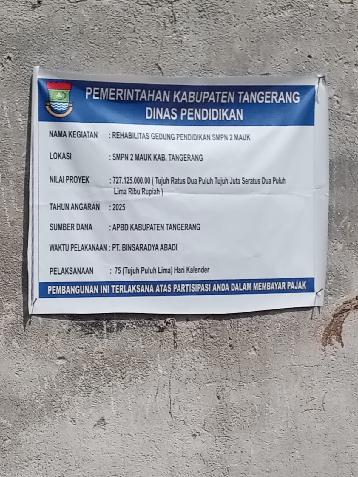 Rehabilitas Gedung SMPN 2 Kec. Mauk Terkesan Tidak Tepat Sasaran
