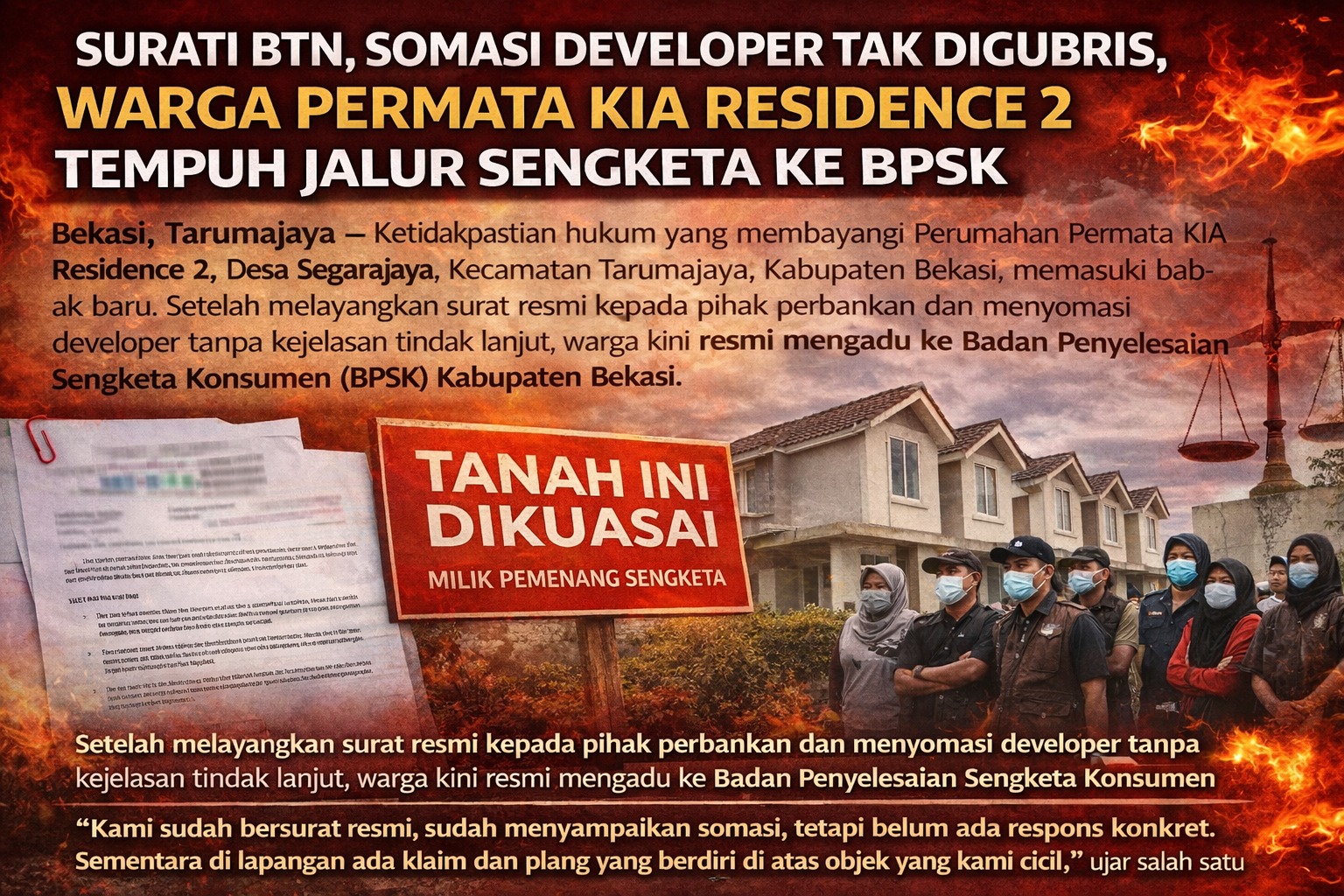SURATI BTN DAN SOMASI DEVELOPER TAK DIGUBRIS, WARGA PERMATA KIA RESIDENCE 2 ADUKAN SENGKETA KE BPSK SURATI BTN DAN SOMASI DEVELOPER TAK DIGUBRIS, WARGA PERMATA KIA RESIDENCE 2 ADUKAN SENGKETA KE BPSK